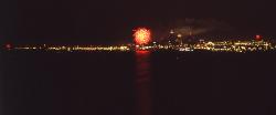 Brilliant night shot of fireworks and Cleveland, Ohio skyline