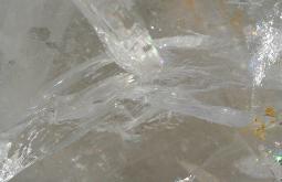 Closeup inside photograph of a clear quartz crystal
